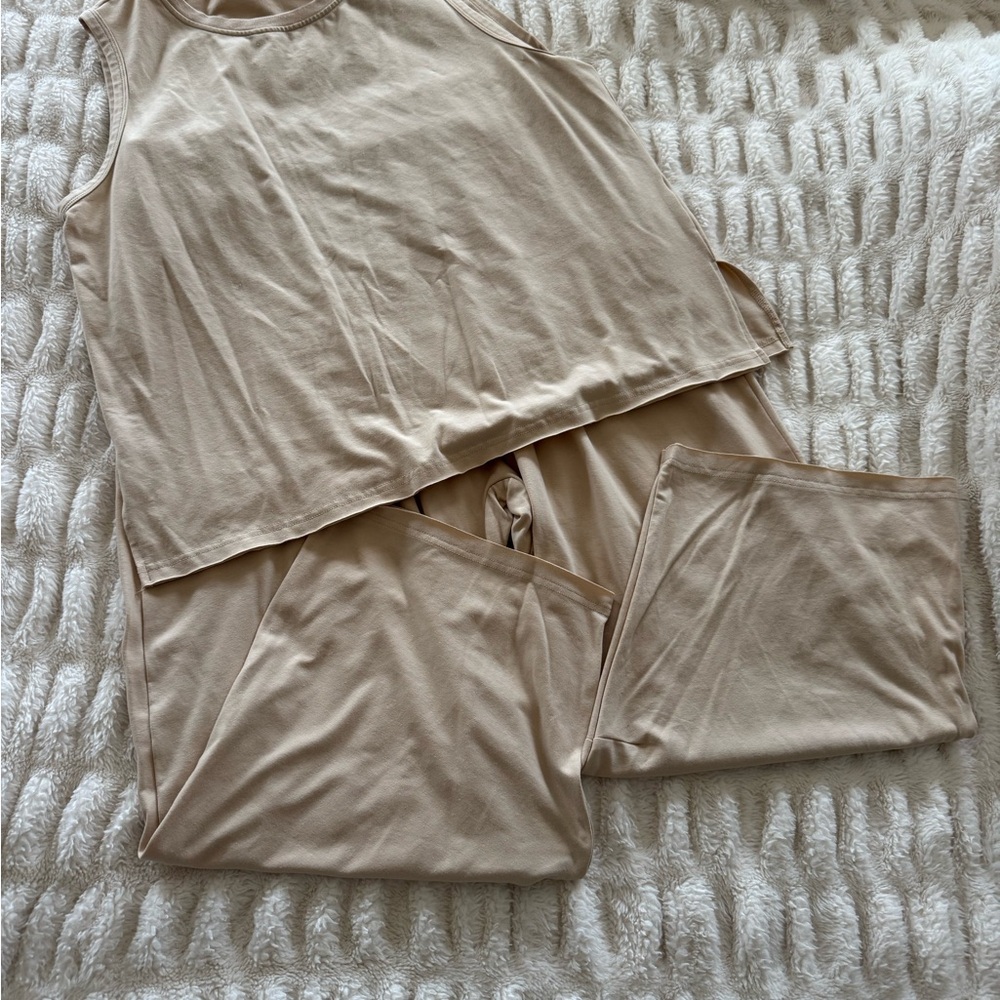 ANRABESS Beige 2-Piece Lounge Set XL | Sleeveless Top & Wide Leg Pants